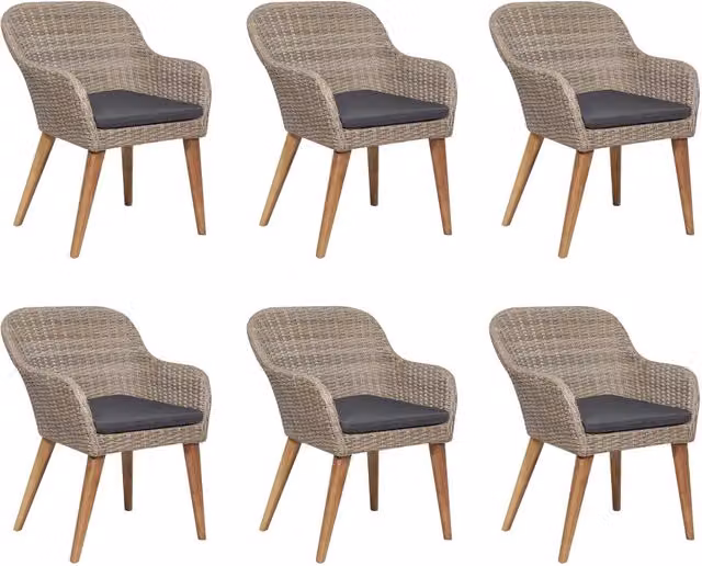 Set da Pranzo da Giardino Moderno vidaXL in Polyrattan e Legno di Acacia con 7 Pezzi, Colore Marrone e Grigio