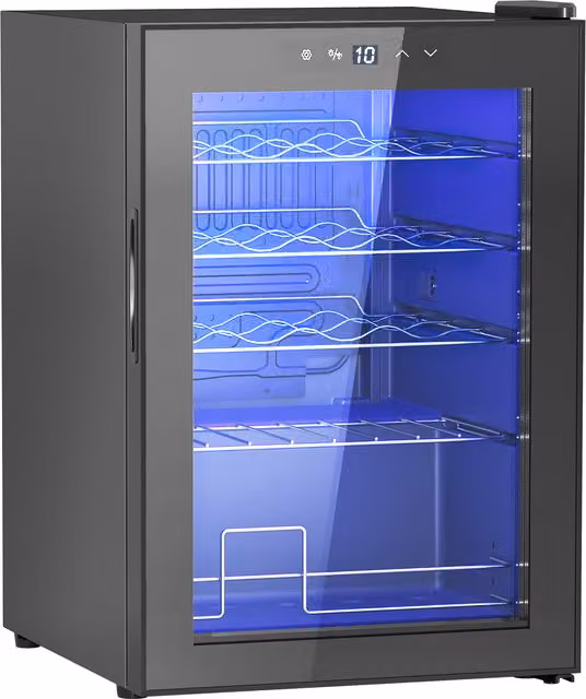 Cantinetta vino refrigerata HOMCOM da 20 bottiglie, capacità 53L, con porta in vetro e ripiani regolabili, nero