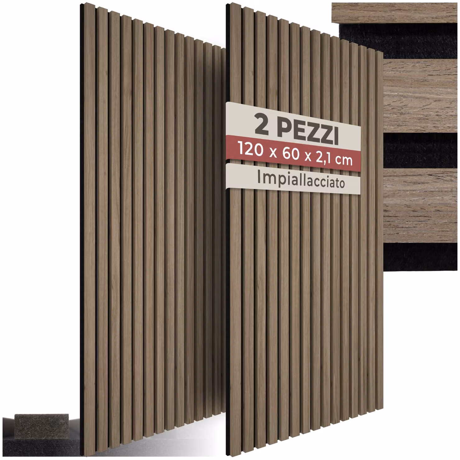 Set di 2 pannelli acustici tectake in MDF con effetto legno marrone, L: 120 cm, H: 60 cm, P: 2,1 cm