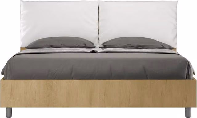 BS COM Letto matrimoniale senza rete 160x200 Quercia cuscini similpelle bianco