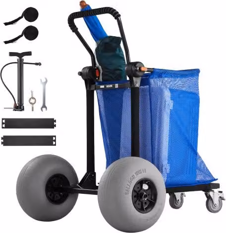 Carrello da spiaggia pieghevole VEVOR in alluminio con ruote grandi da 30 cm per sabbia, disponibile in grigio o blu