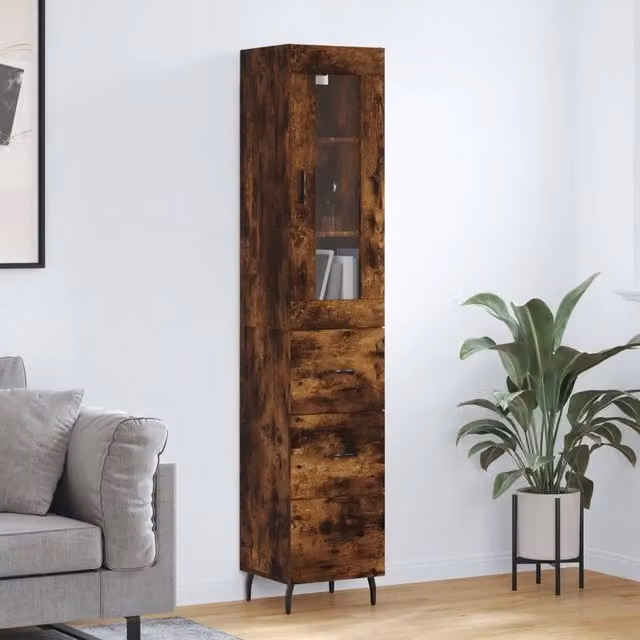 Credenza moderna vidaXL in rovere marrone con ante in vetro e ripiani interni L/P/H: 34,5 x 34 x 180 cm – 1