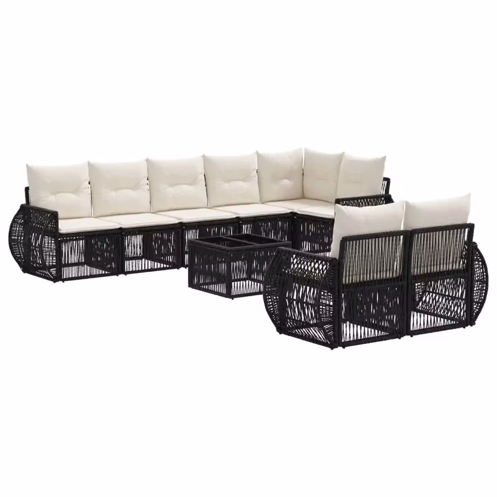 Set Divano da Giardino Moderno vidaXL in Polyrattan con Tavolino e Cuscini, Colore Nero, Bianco e Beige – 2