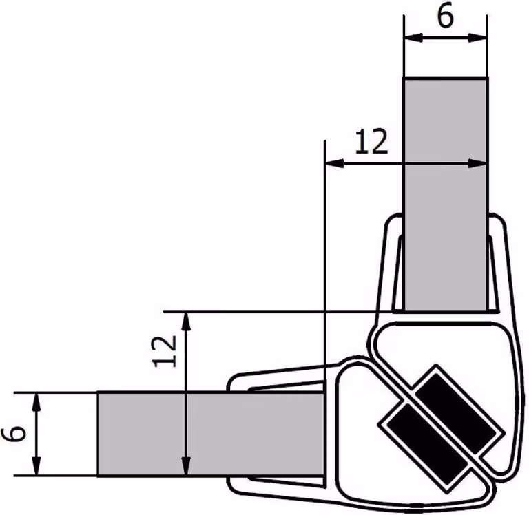 Guarnizioni magnetiche VITRA LINE, lunghezza 2000 mm per vetro da 6 mm, ad angolo