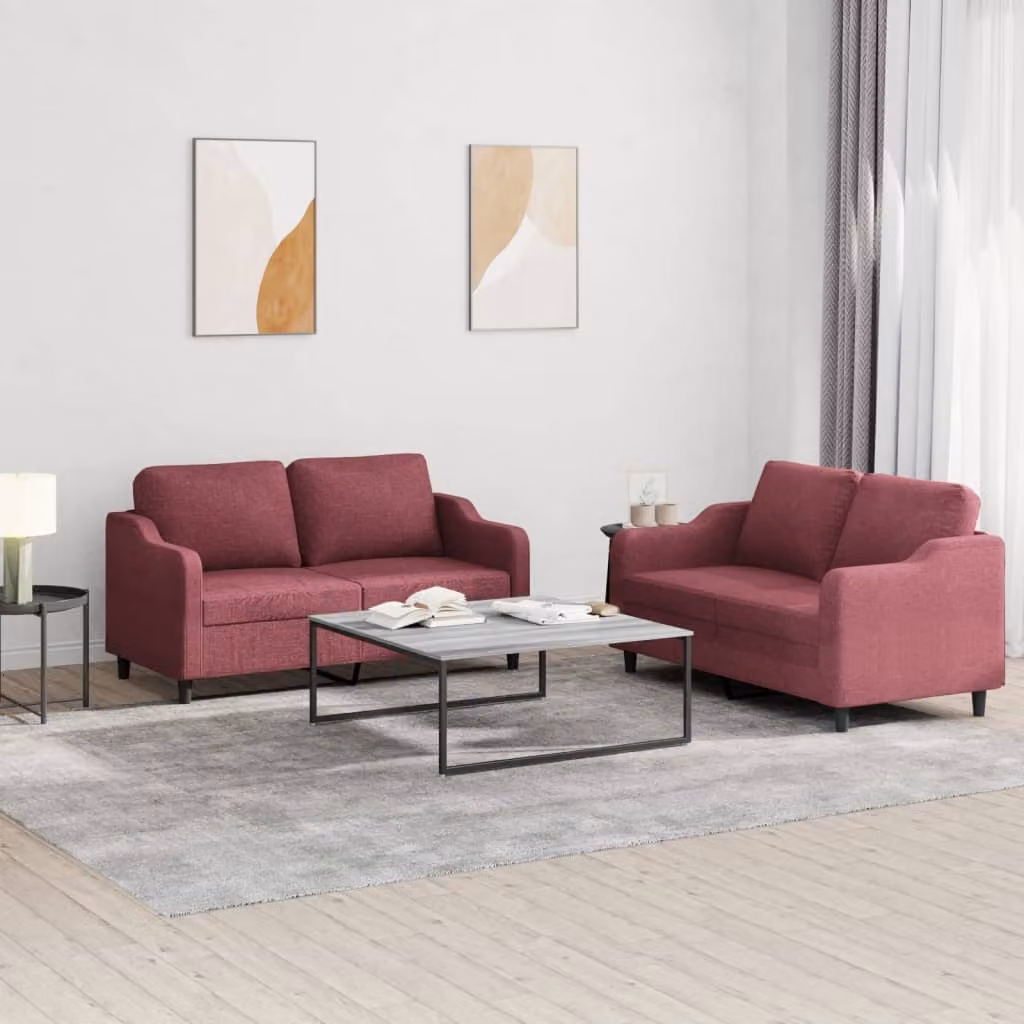 vidaXL Set di Divani 2 pz in Tessuto Rosso con Cuscini per Soggiorno – 1