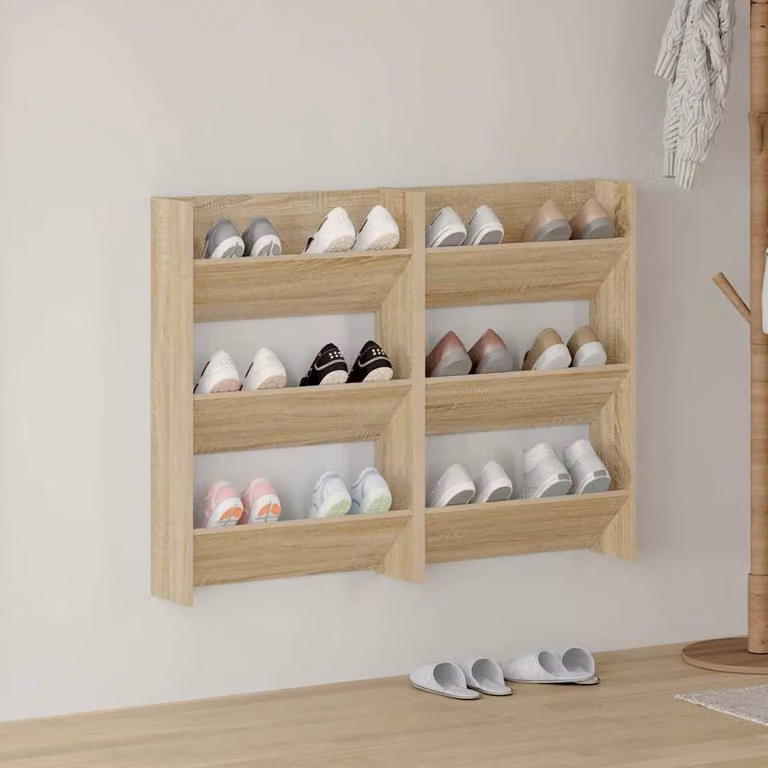 Set di 2 scarpiere da muro vidaXL in legno Rovere Sonoma, colore marrone, L 60 cm x P 18 cm x H 90 cm