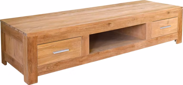 Mobile basso in legno di teak, dimensioni 180x55 cm, modello Järpen, realizzato in legno massello e resistente agli agenti atmosferici