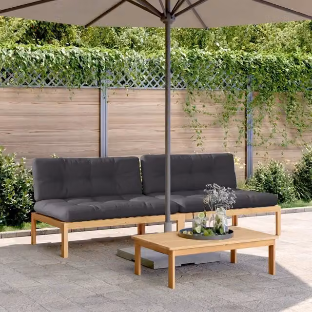 Divani Centrali Pallet Giardino 2pz con Cuscini Massello Acacia 3209355