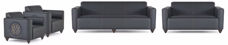 Arbeitszimmer-Set 4tlg 3-Sitzer 2-Sitzer 2x Sessel Schwarz Einfarbig
