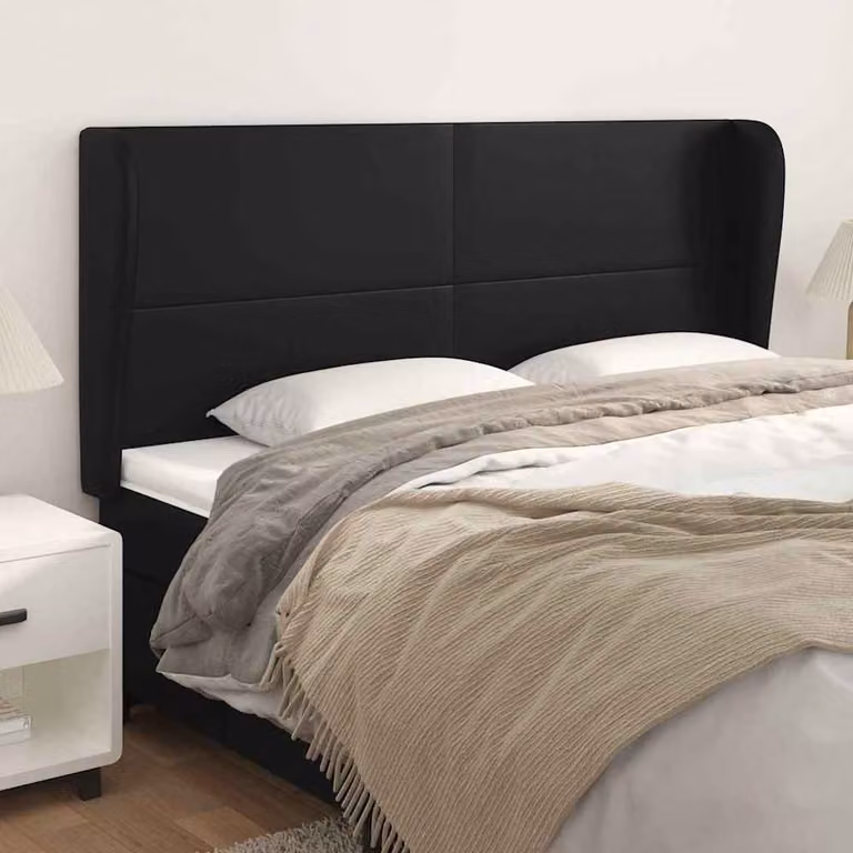 Testiera ad orecchio vidaXL in similpelle nera con struttura imbottita, L: 183 cm, P: 23 cm, H: 118/128 cm