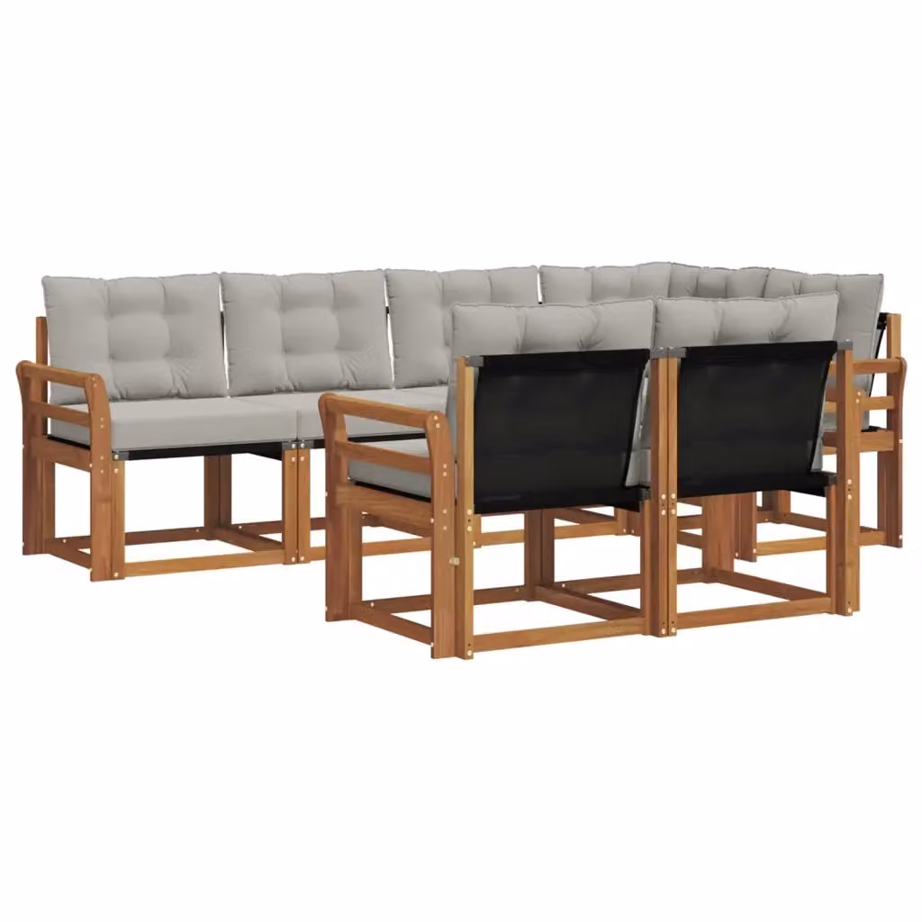 Set di divani da esterno a L vidaXL in legno di acacia con cuscini beige e grigio – 2