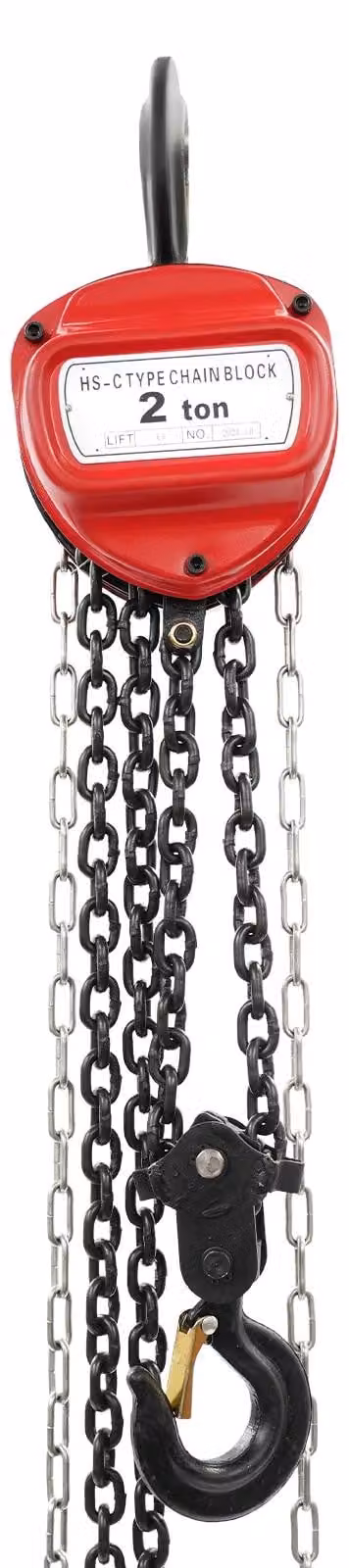 Tirante a catena manuale - Forma triangolare - Altamente efficiente - Acciaio al manganese G80 - Capacità di carico 2 tonnellate - Altezza di sollevamento 6 metri - Colore: rosso