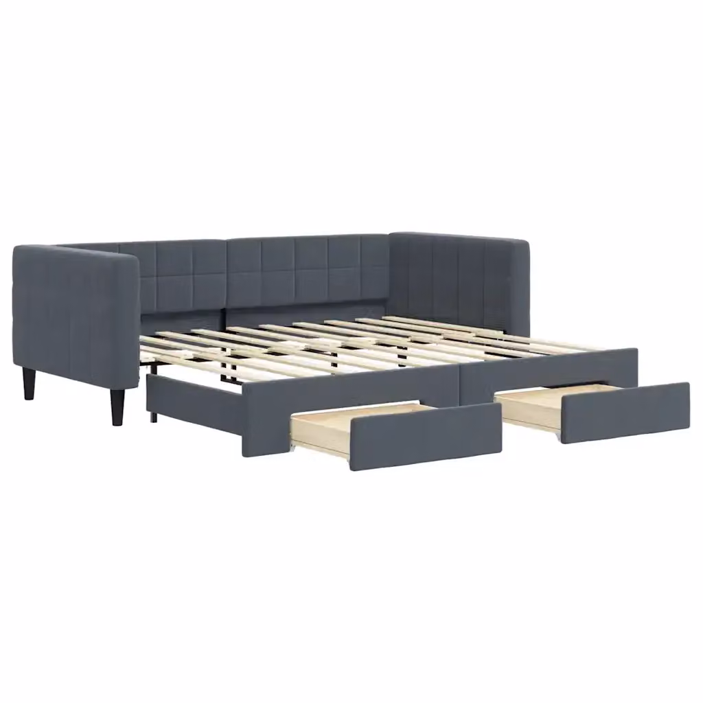 Divano Letto Estraibile con Cassetti vidaXL in Velluto Grigio per Soggiorno e Camera da Letto L/P/H: 90 x 190 cm – 2