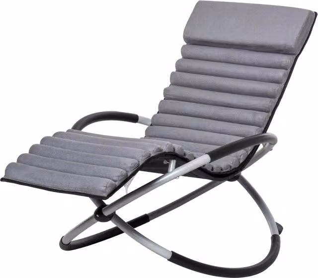 Poltrona Relax a Dondolo Reclinabile XYLO in Tessuto Grigio e Nero con Poggiapiedi, Braccioli e Poggiatesta Regolabile – 1
