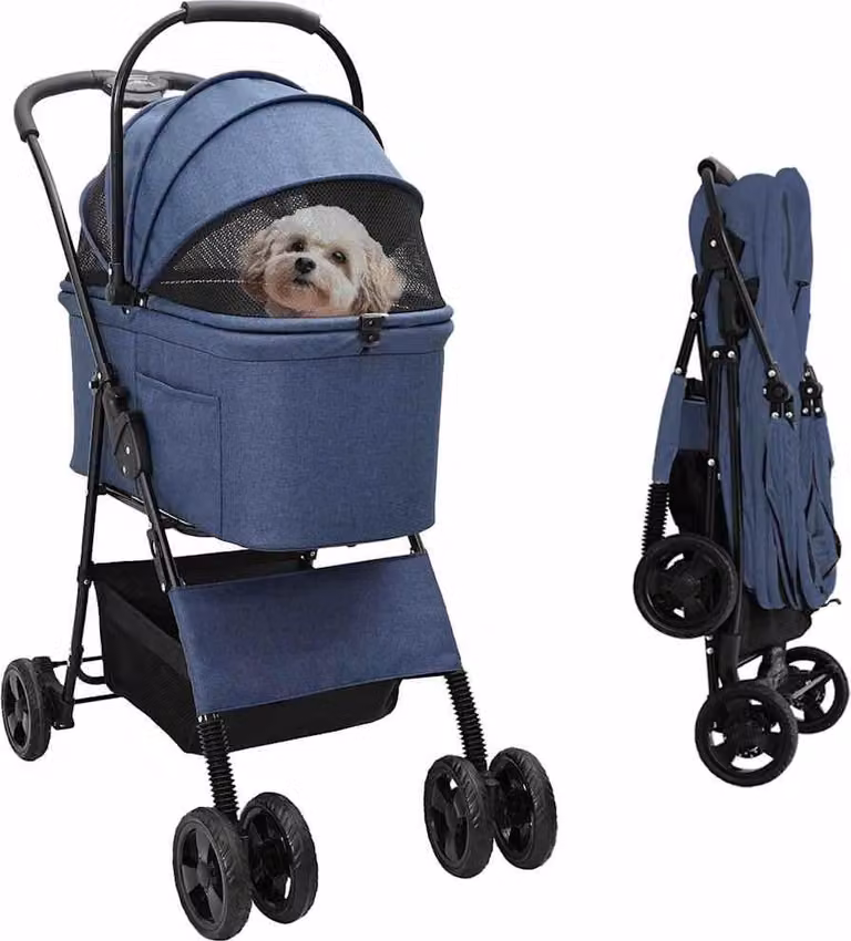 Passeggino pieghevole per animali Blu 81 x 47 x 99 cm