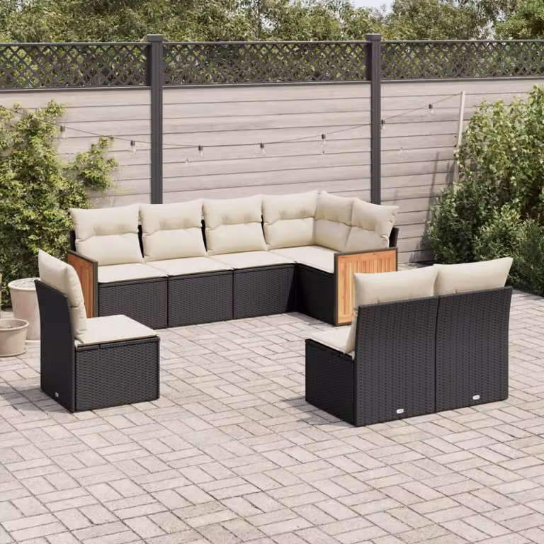 vidaXL Set Divani da Giardino in Polyrattan con Cuscini 8 pz Nero e Bianco