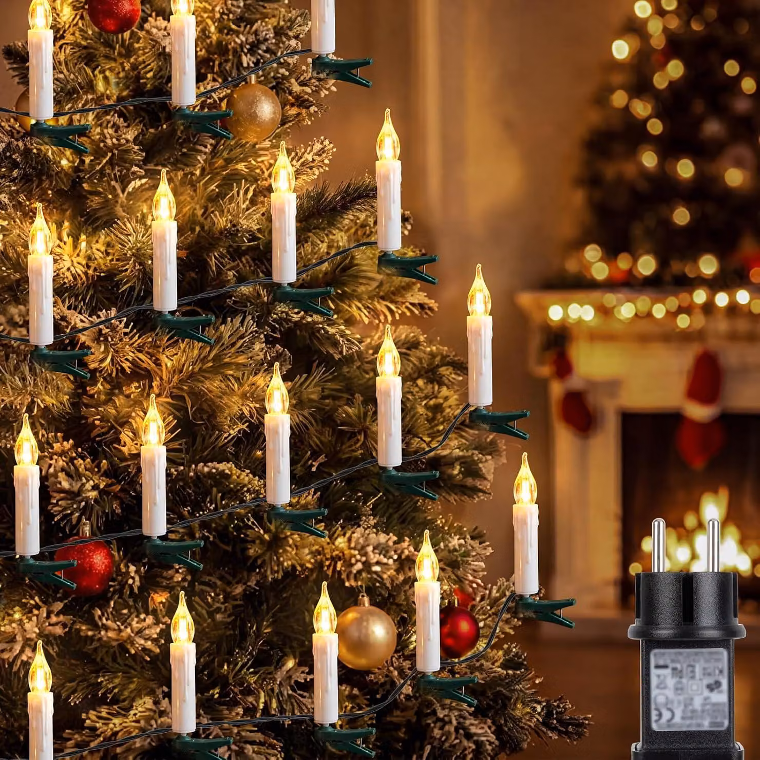Catena luminosa con 30 luci a LED a forma di candela, lunghezza 15 metri, con funzione timer, ideale per l'albero di Natale