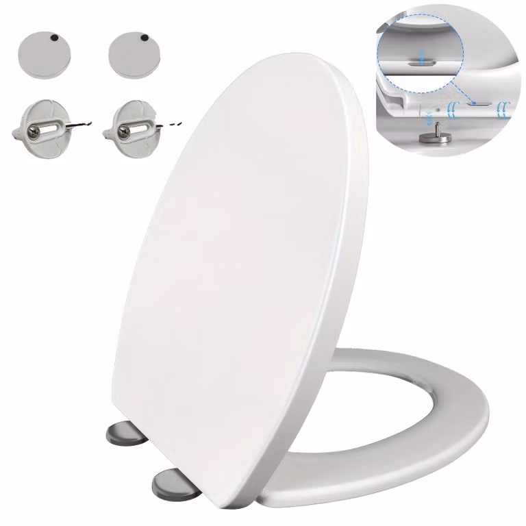 Copertura per WC, forma ad anello, sistema di chiusura ammortizzata, colore bianco