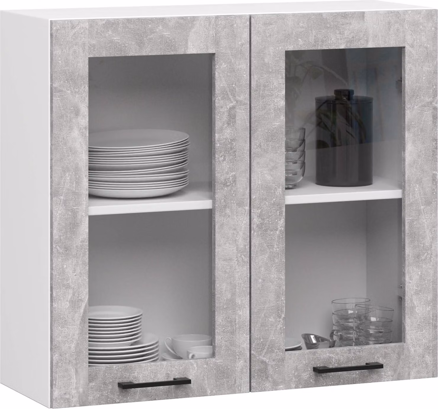 raumhirsch: Mobiletto da cucina a parete, modello OLIWIA W80, vetrina con 2 ante, finitura rovere "Artisan" opaco, bianco, dimensioni 80x30,5x58 cm