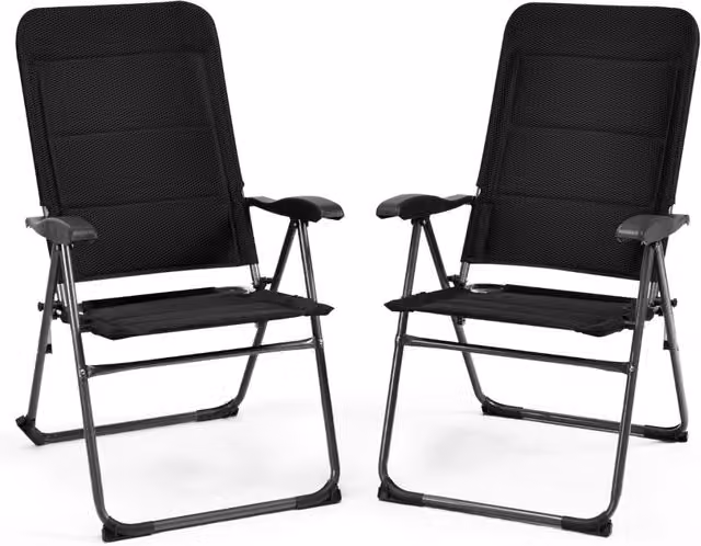 Set di 2 sedie a sdraio reclinabili in textilene e acciaio nero con schienale regolabile e braccioli per giardino e terrazzo, portata 136 kg – 1