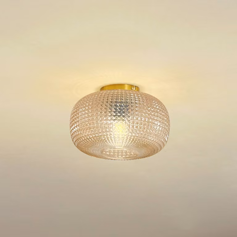 Plafoniera soffitto Hildur Lindby, dimmerabile, Crema / Ambra, Soggiorno / Sala da pranzo, Vetro, Plafoniera