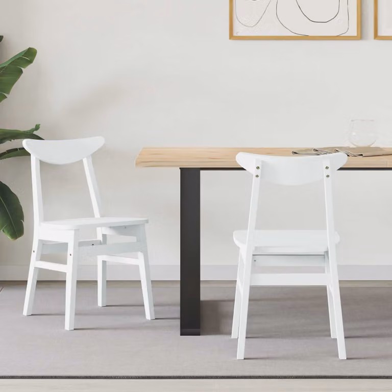Set di 2 sedie da pranzo moderne vidaXL in legno di gomma bianco lacquered