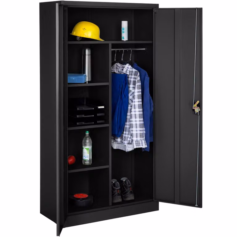 Armadio in metallo nero Tectake con ante a battente, asta appendiabiti e serratura per ufficio o casa, L: 90 cm, P: 40 cm, H: 180 cm