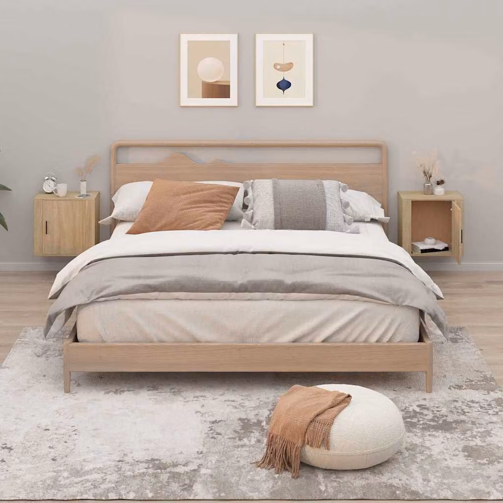 Set di 2 comodini da muro moderni vidaXL in rovere Sonoma, L 50 cm x P 30 cm x H 47 cm