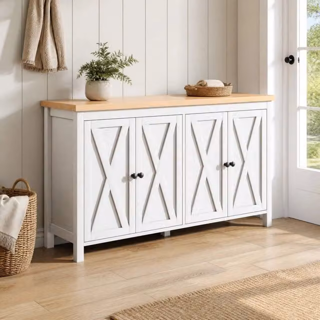 Madia REDOM in MDF bianco con finitura opaca, L: 140 cm, P: 40 cm, H: 78 cm