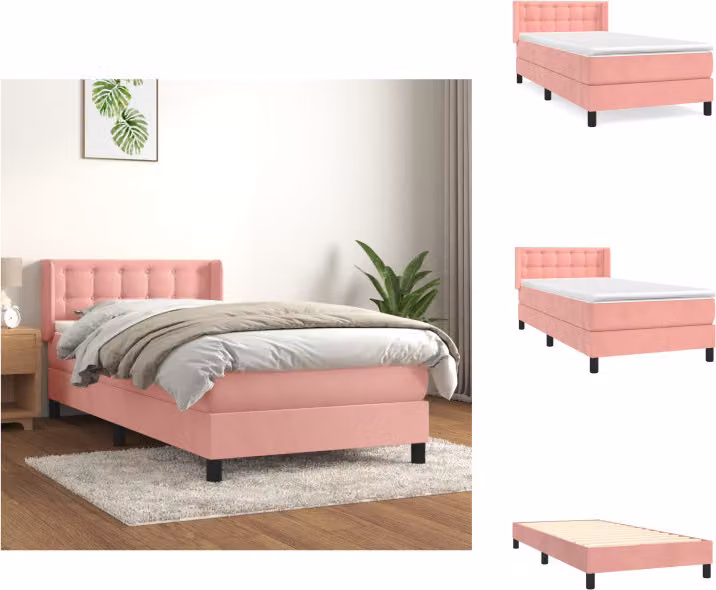 vidaXL Letto a molle con materasso rosa 80x200 cm in velluto - Letti & Reti