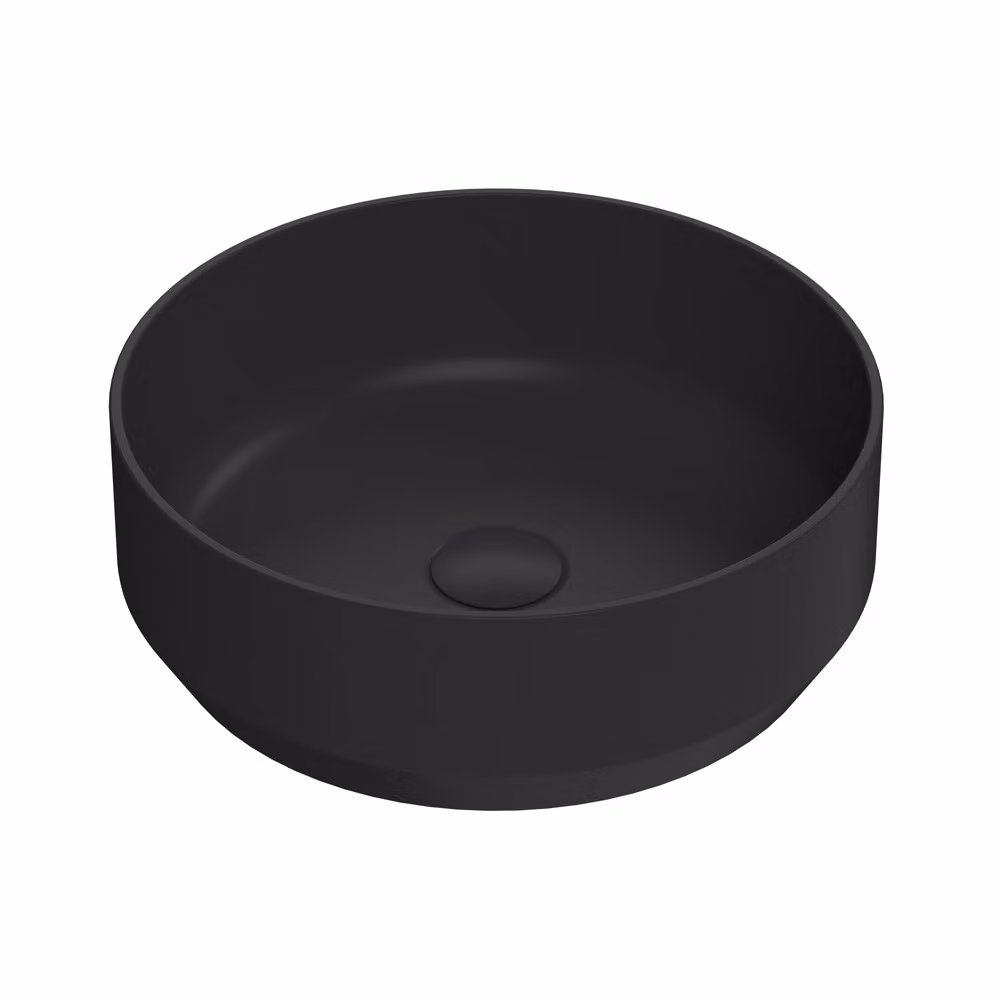 Lavabo Appoggio Rotondo Moderno Nero Opaco 350mm - Senza Fori Rubinetto