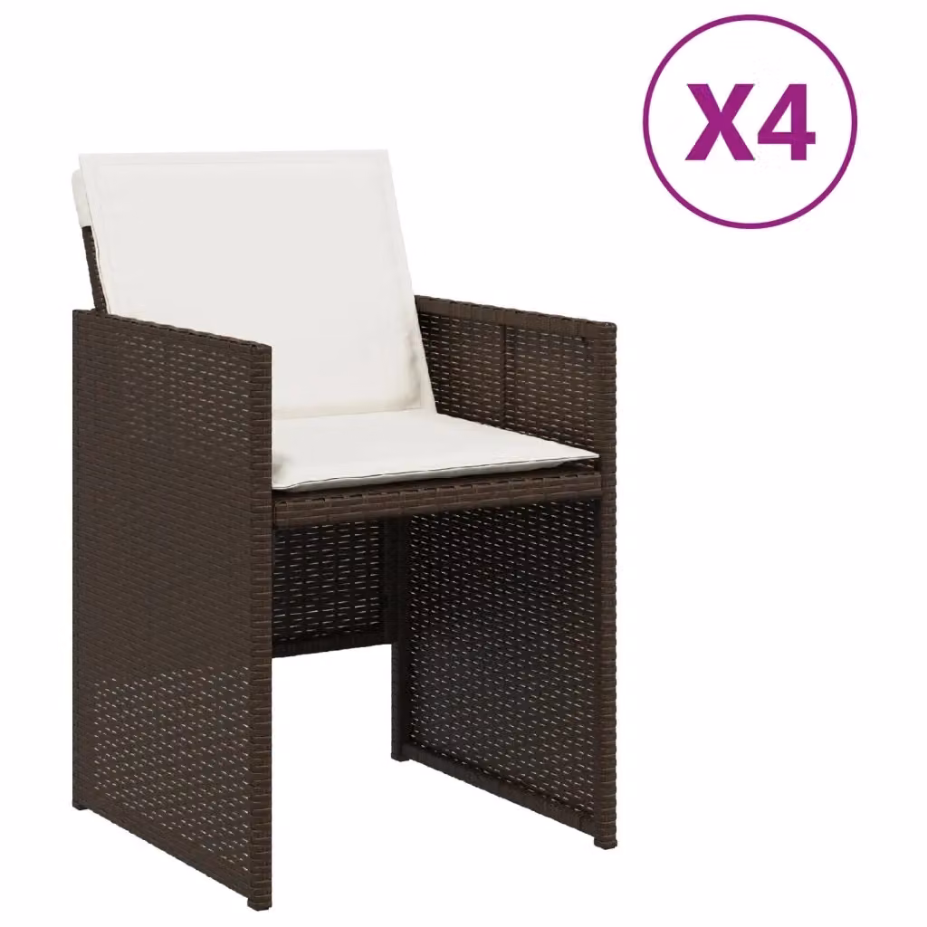 Set di 4 sedie da giardino vidaXL in polyrattan marrone con cuscini bianchi e braccioli – 2