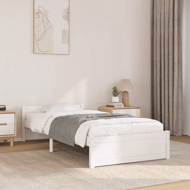 Letto singolo vidaXL in legno massello di pino bianco con doghe fisse L/P/H: 205.5 x 90 x 95.5 cm
