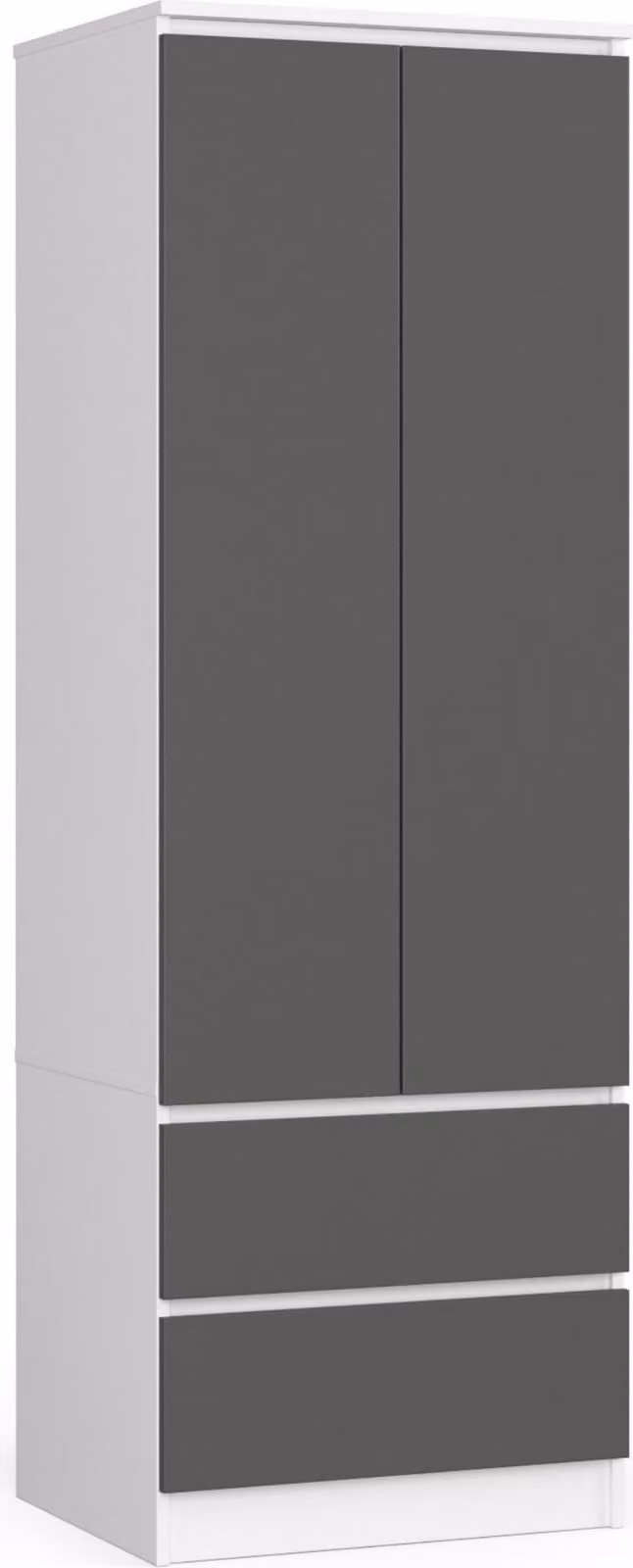 Armadio con 2 ante e 2 cassetti, dimensioni 60 x 180 x 51 cm, colore bianco e grigio grafite