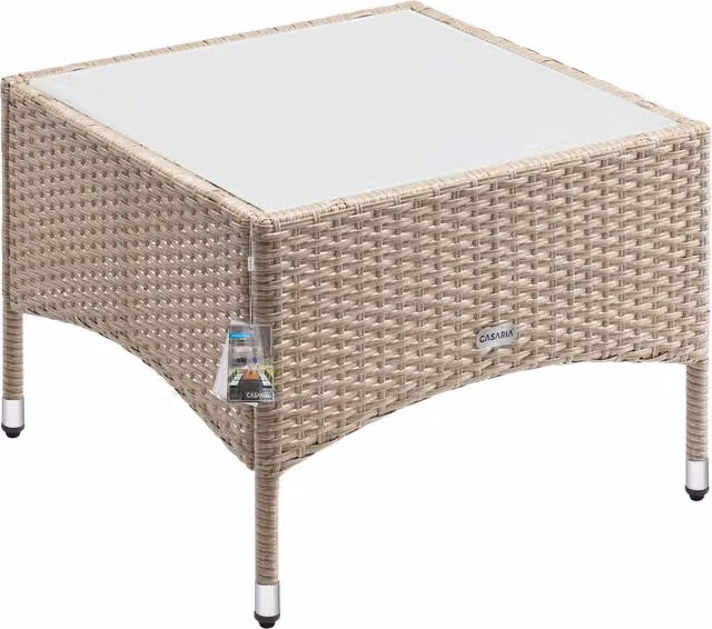 Tavolino da appoggio Casaria in polyrattan e vetro grigio L/P/H: 58 x 58 x 42 cm