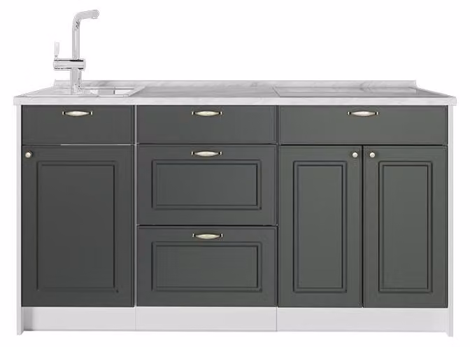 Cucine componibili piccole Vicco Fame-Line Verde-oro country/Bianco 150 cm piano di lavoro Marmo, Model 70424