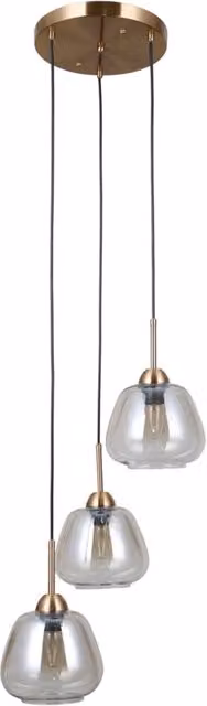 Lampada a sospensione Felis Italux in metallo oro e vetro ambra, 3xE27, H: 120 cm, L: 38 cm, P: 38 cm