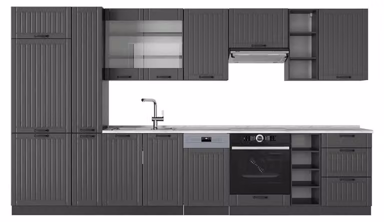 Cucina componibile Vicco Fame-Line Grigio scuro 355 cm , PL Marmo, Model 57287