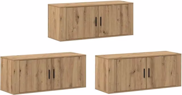 Set Mobile TV da Parete 3 pz | Armadietto TV | Mobile Porta TV Rovere artigianale