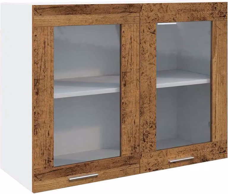 Mobile Pensile con Vetro “Lyon” Legno Antico 80x31x60 cm