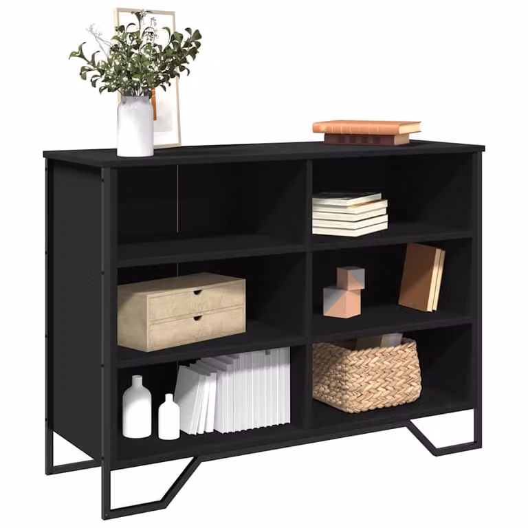Credenza moderna vidaXL in legno multistrato e metallo, colore nero, L 101 cm x P 35,5 cm x H 74,5 cm