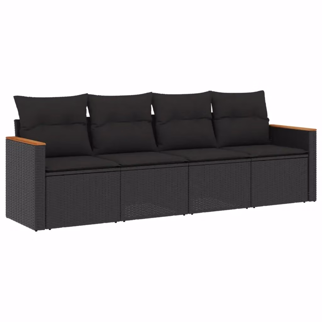 Set di divani da giardino vidaXL 4 pezzi con cuscini neri in rattan e acciaio verniciato a polvere – 2