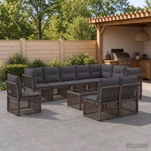 Set Divano da Giardino a Forma di U con Tavolino vidaXL, 11 Pezzi, Grigio – 1