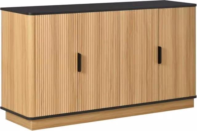 Sideboard 4 ante con finitura effetto legno naturale, struttura in truciolare, 139x40x75 cm, per soggiorno e ingresso