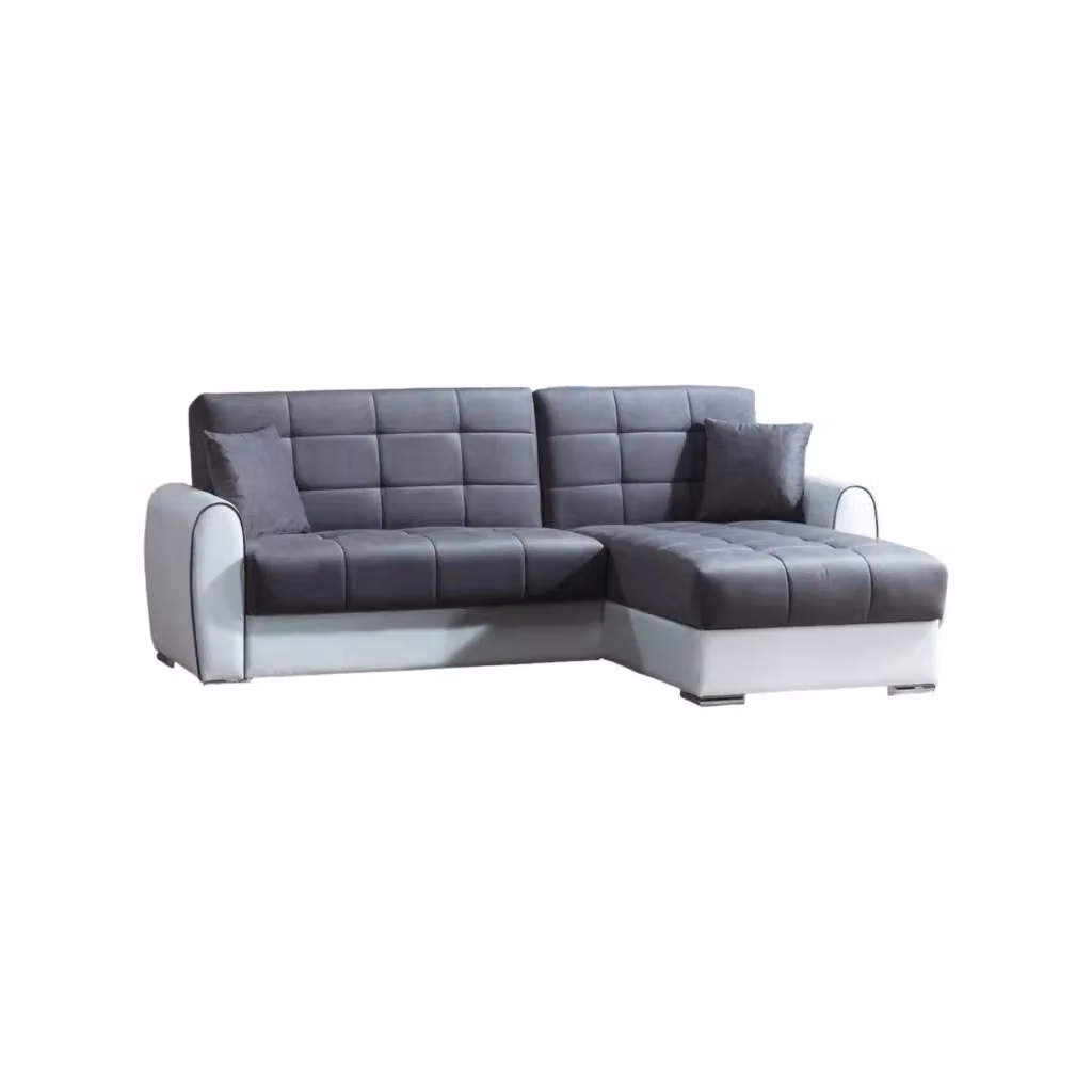 Divano Letto DMORA con Penisola Contenitore, Modello L-Shape Reversibile e Sistema Click-Clack, Grigio o Nero, L/P/H: 246 x 160 x 91 cm – 2