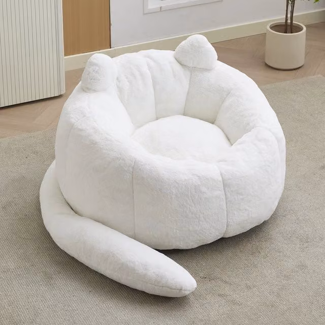 Pouf morbido MIVRAY in peluche bianco per soggiorno e camera da letto