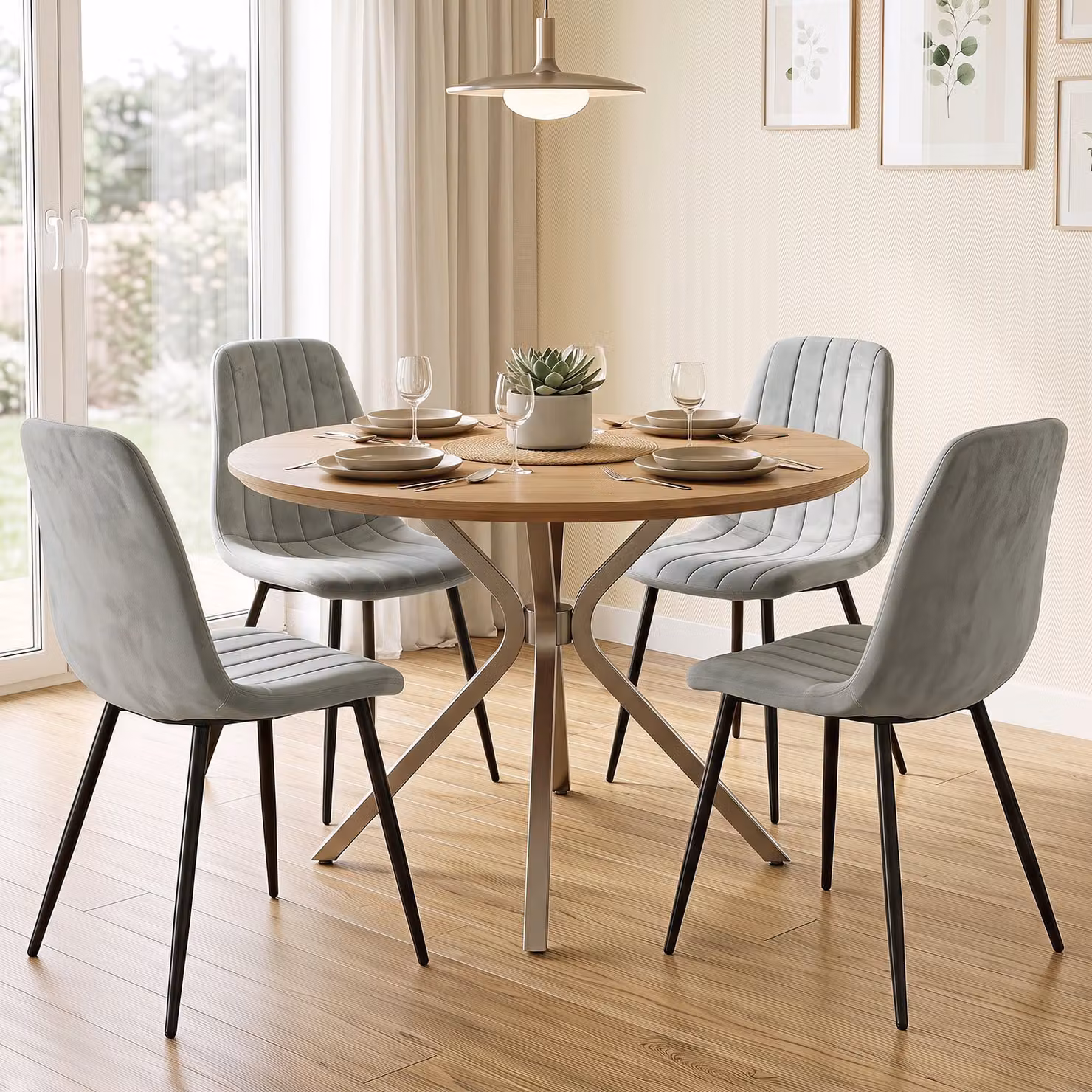 Set di 4 sedie da pranzo moderne Costway in tessuto con seduta imbottita in schiuma e struttura in metallo, Grigio