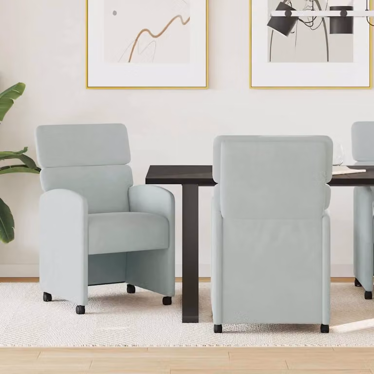 Set di 2 sedie da pranzo vidaXL in velluto grigio chiaro con ruote e braccioli, L: 58 cm, P: 65 cm, H: 98 cm