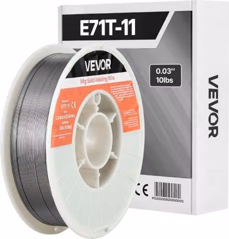 Filo Solido per Saldatrice MIG VEVOR E71T-11 in Acciaio Dolce, Diametro: 0,8 mm, Peso: 4,5 kg, Colore Argento, per Saldatura ad Arco Senza Gas in Tutte le Posizioni