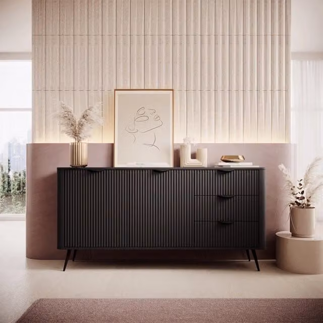 Madia Halilala, Credenza 3 Cassetti, 163x38x81h cm Nero